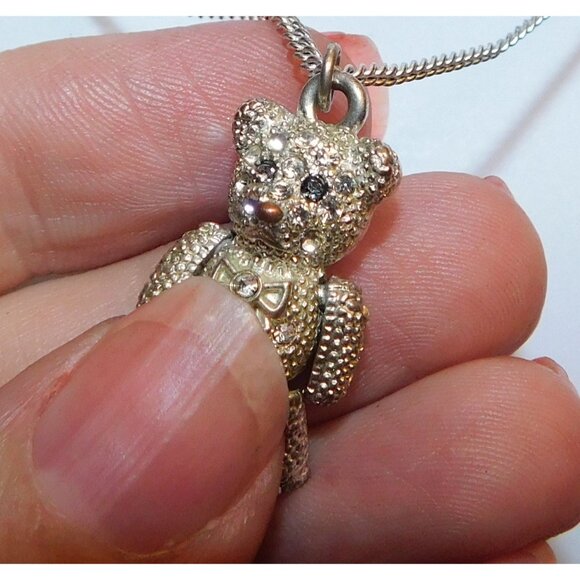 Articulated Rhinestone Bear Pendant Necklace - Picture 10 of 10
